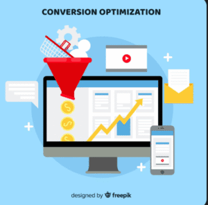 Conversion rate optimization funnel showing visitors converting into customers