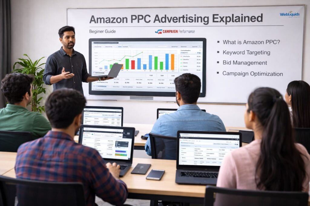 Amazon PPC advertising explained beginner guide Webliquids Institute Chandigarh