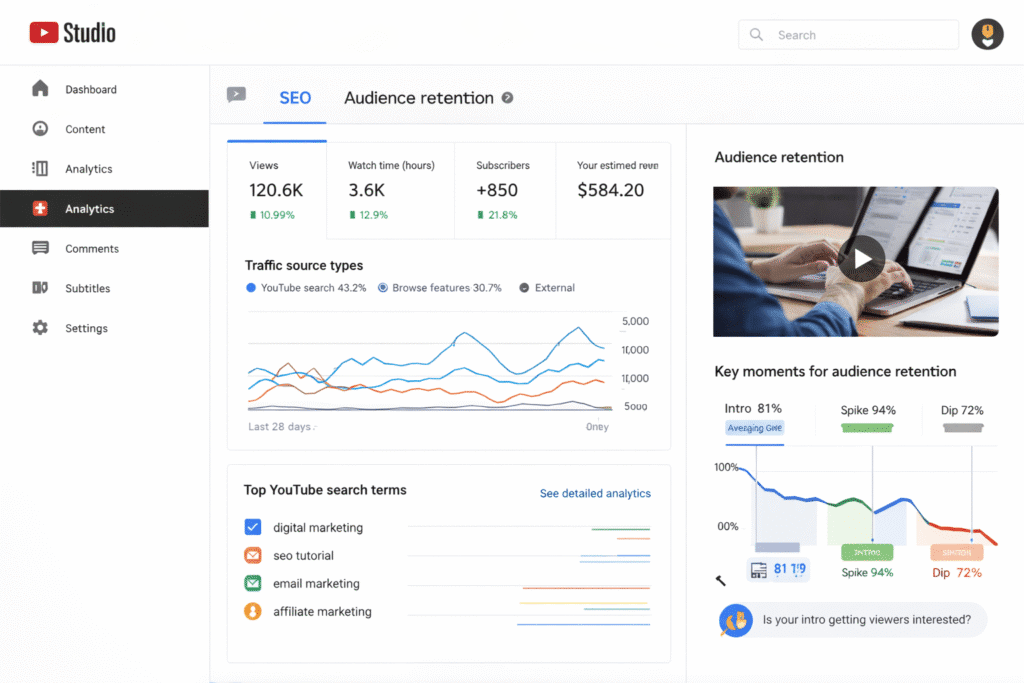 YouTube SEO and audience retention analytics screenshot