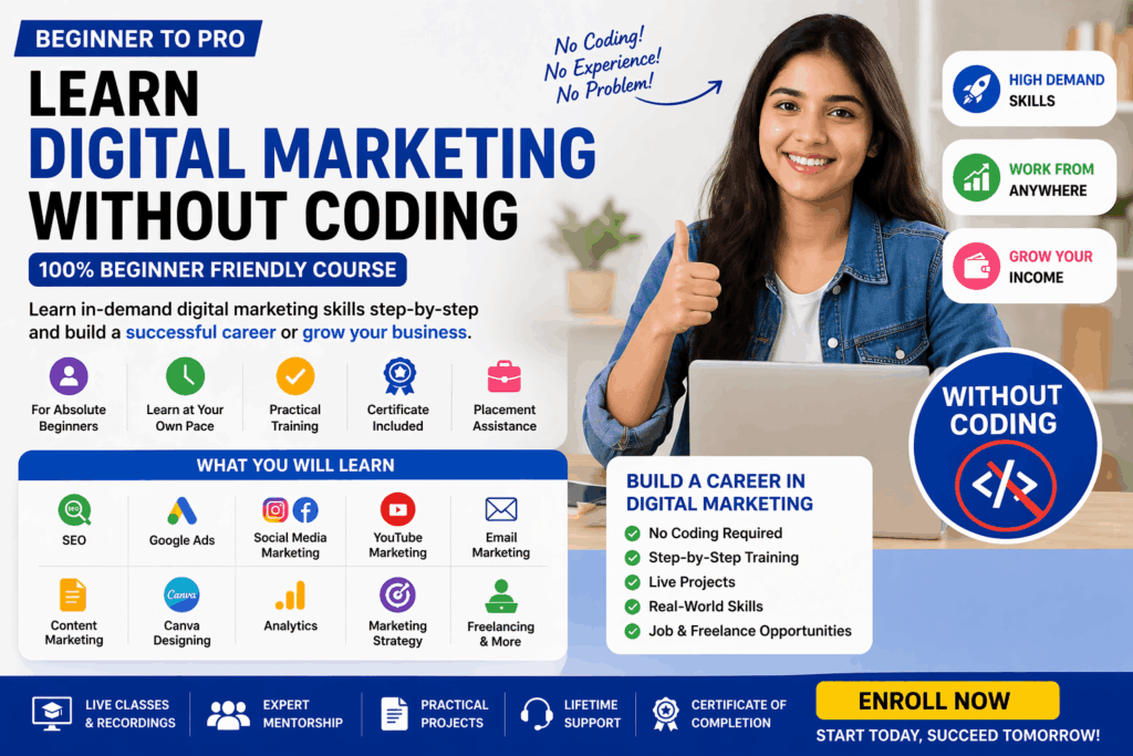 beginner learning digital marketing without coding