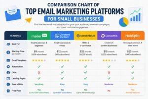 Comparison chart of top email marketing platforms for small businesses