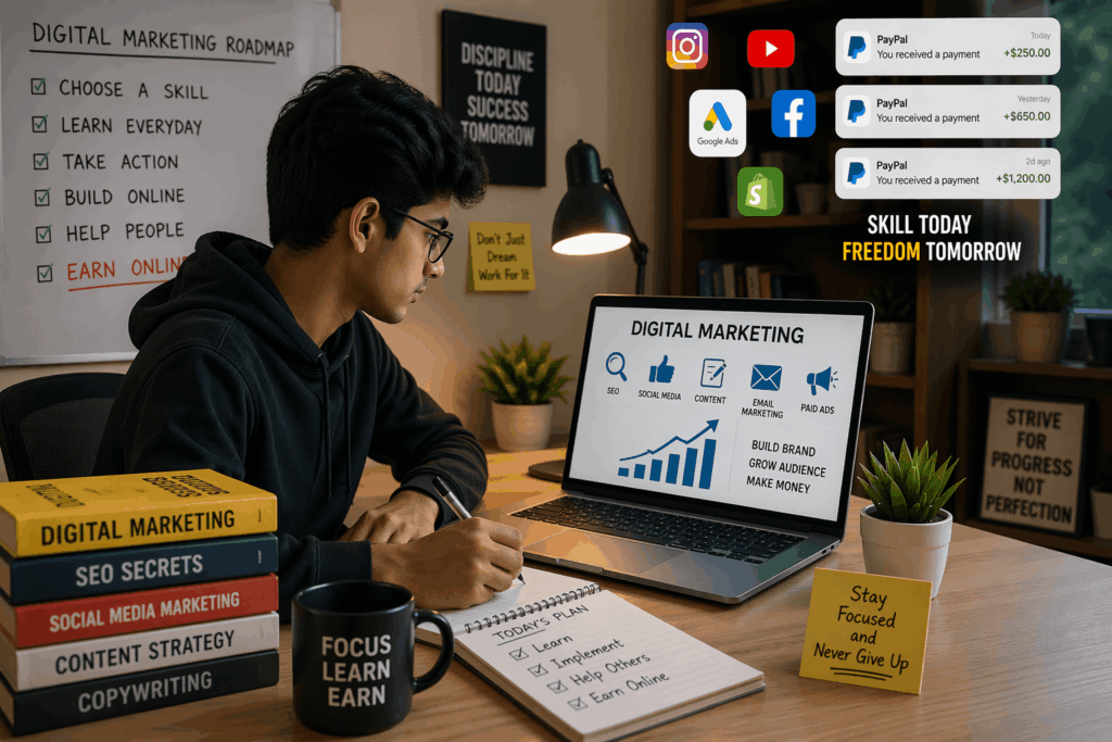 student learning digital marketing and earning online