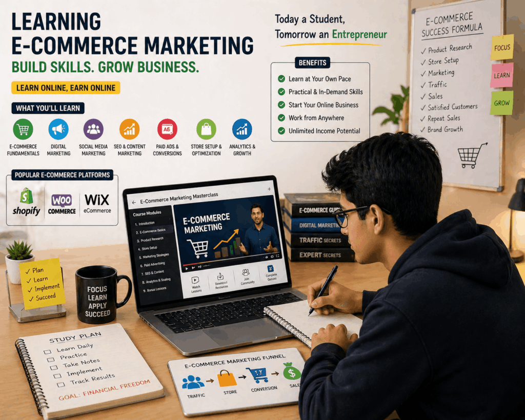 student learning e-commerce marketing online