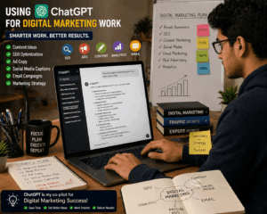 student using chatgpt for digital marketing work
