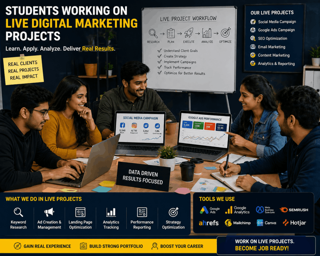 students working on live digital marketing projects