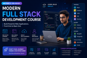 Modern Full Stack Development Course featuring frontend, backend, database, and deployment technologies for aspiring web developers.